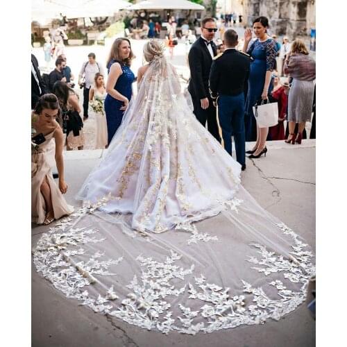 Champagne 3M Long Wedding Veils Cathedral Length 1T Bridal Veil Accessories Lace Applique White Ivory Bride Veil With Free Comb