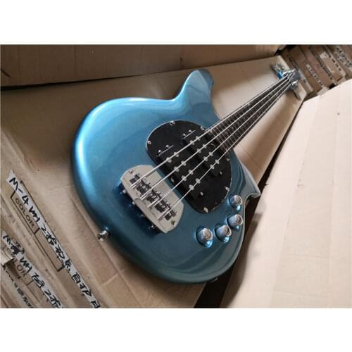 Custom 5 string guitar bass ,blue sliver basswood body,maple neck,HH pickups,black pickguard,active battery