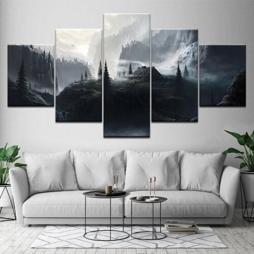 Canvas Painting Snow Mountain Chalet at night 5 Pieces Wall Art Painting Modular Wallpapers Poster Print Home Decor