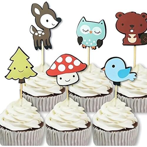 Forest Animals Happy Birthday Cupcake Topper Set Fox Owl Birds Cake Topper For Baby Shower Kids Birthday Party Cake Decorations