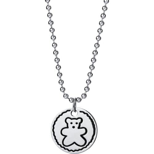 Fashion Circle Brand Bear Pendant Hip Hop Cold Style Ins Necklace Simple Personalized All-Match Men and Women Couple Accessories