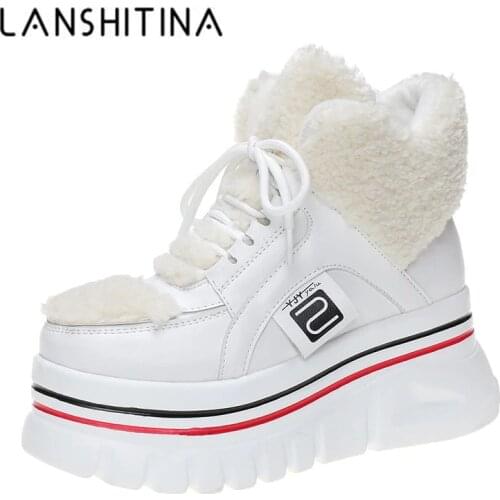 Fashion Winter Women Platform Ankle Boots Wedge Heels 7cm Booties Chunky Sneakers Cotton Female Thick Plush Warm Snow Boots 2020