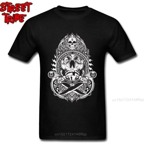 Latest Men T Shirts Punk Skull Tees Knife Fight T-shirt Guys Funky Tshirt Black White Tops Cotton Clothes 3D Pirate Streetwear