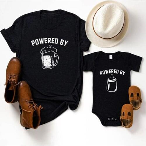 Fathers Day Gift Matching Family Outfits Powered By Beer Fashion Boy Clothes Plus Size Father and Son Matching Shirts 2021 T