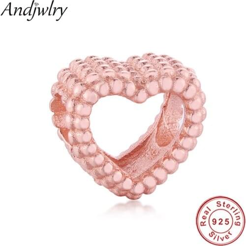 Authentic 925 Sterling Silver Rose Gold Beaded Heart Charms Fit Original Charms Bracelet 925 Silver Beads Women Berloque