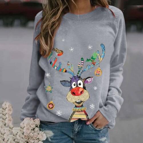 S-3XL Oversized Womens Christmas Funny Reindeer Print Long-sleeved Blouse Sweatshirt Casual Winter Warm Pullover Christmas 2020
