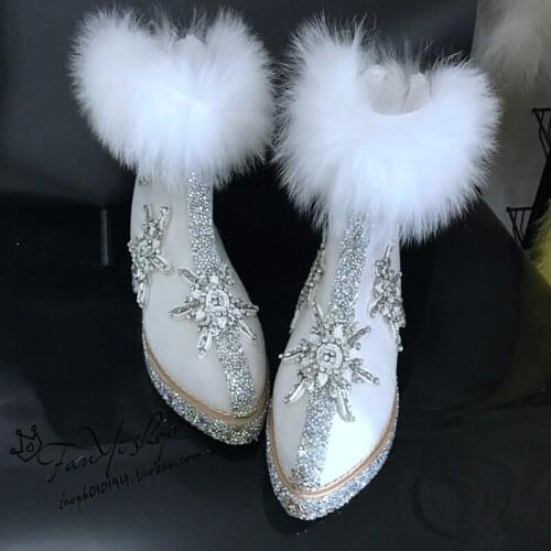 2020 autumn and winter handmade luxury rhinestones real fox fur super beautiful snow boots goddess inside increased warm boots