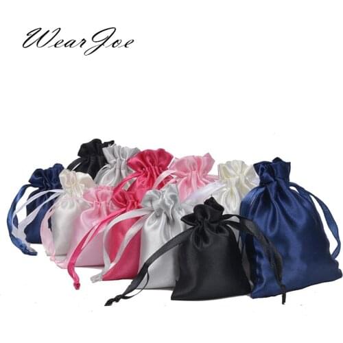 50pcs Silk Satin Drawstring Bag with Ribbon for Jewelry Hair Travel Watch Shoes Diamond Bead Ring Makeup Gift Packaging Pouch