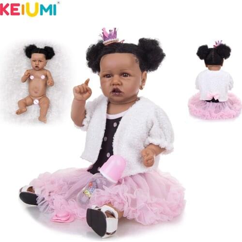 KEIUMI 57 CM Full Body Silicone Reborn Toddler Baby Dolls Lifelike Black Skin Bebe Doll Waterproof Bath Toy For Grils Gift
