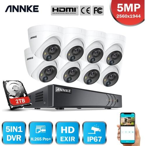 ANNKE 8CH 5MP Security Camera System 5MP Lite 5IN1 H.265+ DVR With IP67 5MP PIR HD EXIR Dome Weatherproof Surveillance CCTV Kit