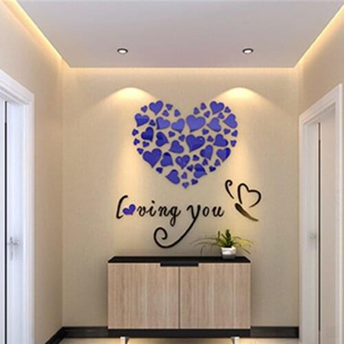 Modern Removable DIY 3D Mirror Heart-shape Quote Flower Wall Stickers Decals Home Art Decor TV Background Wall Decoration
