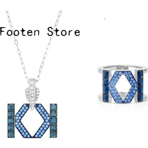 SWA Fashion Accessories Geometric Exquisite Symbol Element Crystal Hollow Ring,Necklace MenS, WomenS Birthday Jewelry Gifts