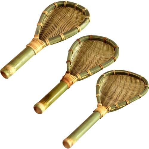 Handmade Woven Bamboo Rice Drain Spoon Noodles Strainer Long Handle Colander Wash Fruits Cereals Kitchen Tools
