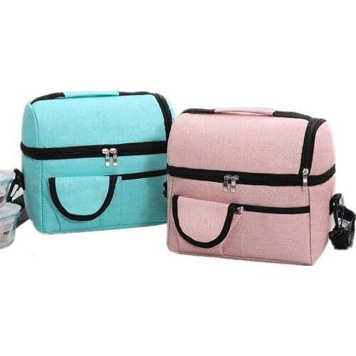 Thicker Double layer Insulated Cooler Bag Women Shoulder Thermal Lunch Tote Weekend Travel Picnic Bento Box Food Bags for kids
