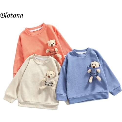 Blotona Cute Little Girls Cartoon Bear Patchwork Sweatshirt Autumn Winter Long-sleeved Fleece Pullover Sweater, 6Months-5Years