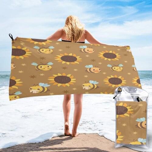 Unique Quick Dry Beach Towel Bees Sunflowers Microfiber Bath Towel Beach Cushion Swimming Personalized Sand Free Beach Towel