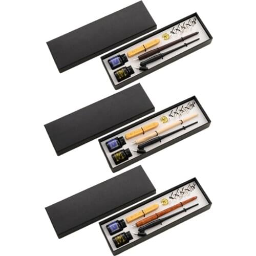 Vintage Dip Pen Fountain Writing Ink 5 Nibs Wax Seal Stamp Gift Box Calligraphy