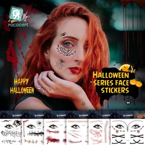 Rocooart Halloween Face Stickers Waterproof Temporary Tattoo Makeup Party Fake Tatoo 3D Bat Scar Blood Tatoo For Women Men Kids