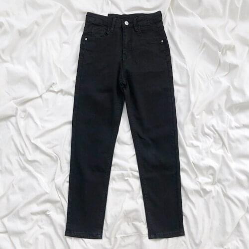2021 New Jeans Streetwear High Waist Female Denim Trouser Retro Classic Black E Girl Leisure Straight Jeans Ninth Pants