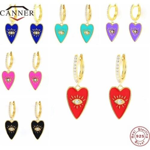 CANNER 100% Sterling Silver Hoop Earrings for Women Silver 925 Zircon Heart Huggie Earring Ear buckle Piercing Earings Jewelry