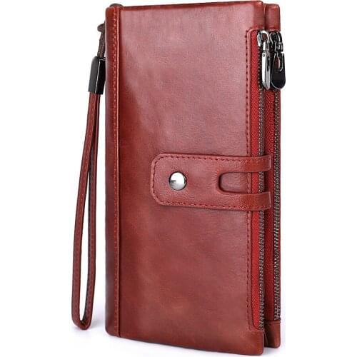 Womens Wrist Wallet Long Zipper Multi-card Position Real Cowhide Large Capacity Clutch Fashion Wallet Coin Purse