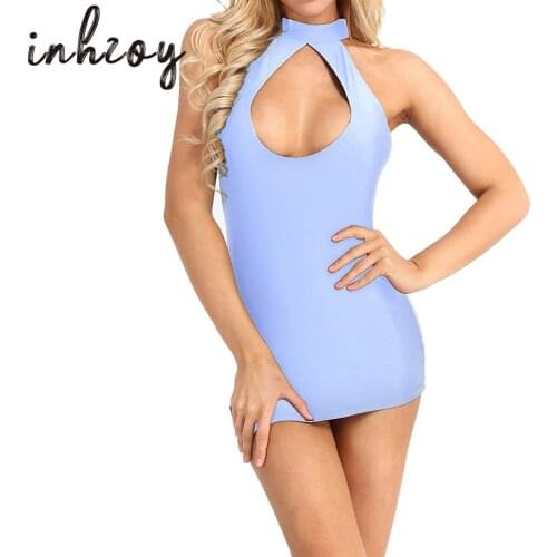 Women Halter Neck Mini Dress Sexy Backless Wrap Bodycon Nightwear Sleepwear