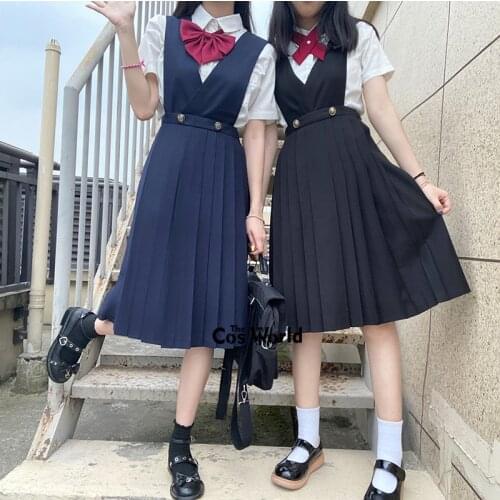 Japanese Girls Womens Sleeveless Pinafore Dress JK High School Uniform Class Uniform Students Cloths