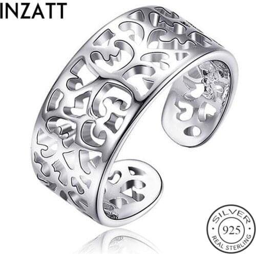 INZATT Vintage Hollow Carved Adjustable Ring Authentic 925 Sterling Silver For Women Party Bohemia Fine Jewelry Accessories Gift