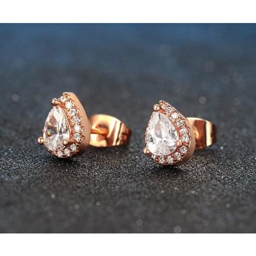 ZHOUYANG Stud Earrings For Women Cubic Zirconia Rose Gold Color Ear Rings Droplets Jewelry Female Wedding Gift Wholesale E082