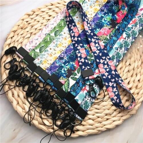 10Pcs/Lot Neck Strap Lanyard For Phone Holder Neck Straps With Keys Flower Print DIY Hang Ropes Card Badge Keychain Lanyard