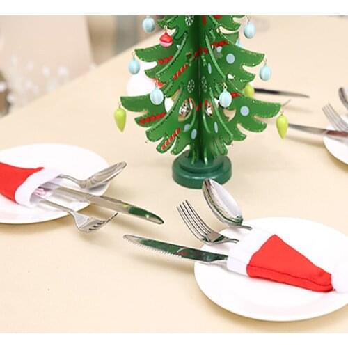 10PC Christmas Decoration Tableware Bag Bottle Cap Mini Christmas Hat Home Decoration Knife Fork Cover Kitchen Accessories