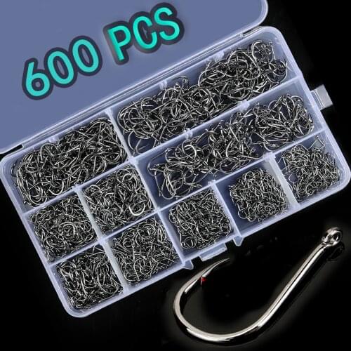 300-600pcs/ Box High Carbon Steel Fishing Hooks Set Barbed Carp Fishhook For Soft Worm Lure Fly Fishing Hook Set Accessories