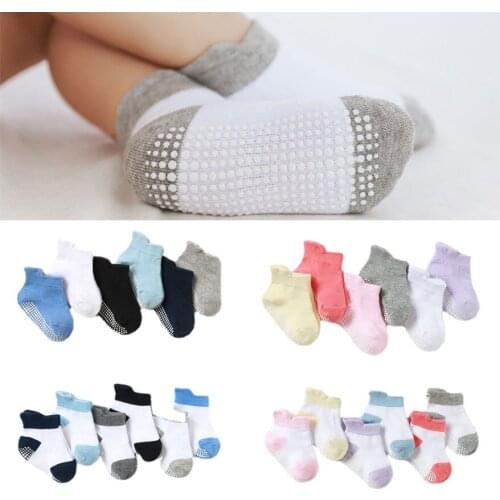 6 Pairs/lot 0 To 5 Years Anti-slip Non Skid Ankle Socks with Grips for Baby Toddler Kids Boys Girls All Seasons Cotton Socks