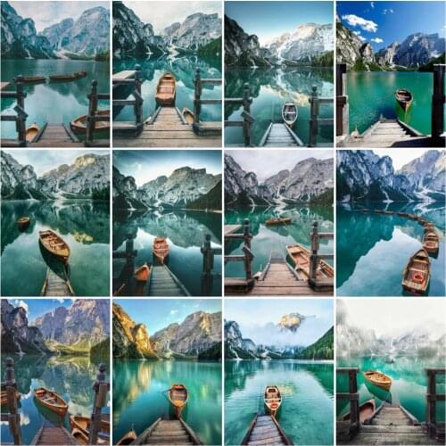 HUACAN Diamond Painting Boat Kits Diamond Embroidery Mosaic Nutural Landscape Home Decoration Wall Stickers