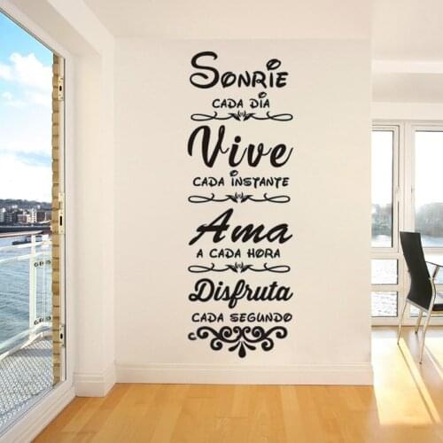 Bidsu Wall Decals Vinyl Spanish Quote Sonrie Cada Dia Vive Cada Instante AMA A Cada Hora Stickers for Livingroom Bedroom RU2009