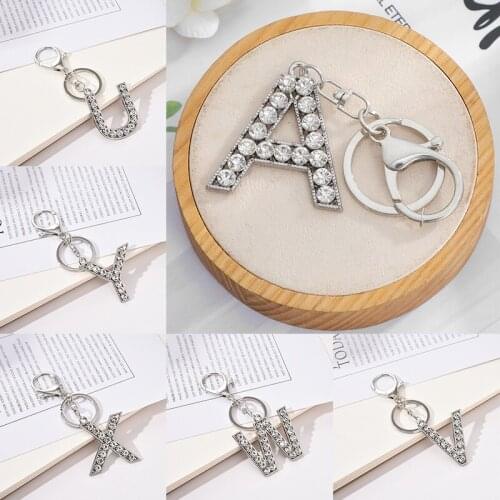 Letter Pendant Keychain Crystal Rhinestone Alphabet Key Ring Initial Capital Letter A-Z Jewelry Chain Unisex Key Chain Gifts