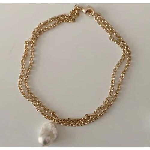Euramerican Style Baroque Natural Pearl Pendant Double Charm Chain Exquisite Ladies Necklace Fashion Accessories Charm Jewelry