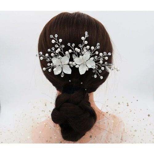 Floralbride Handmade Wired Rhinestones Crystal Pearls Flower Wedding Hair Comb Bridal Headpieces Hair Accessories Women Jewelry