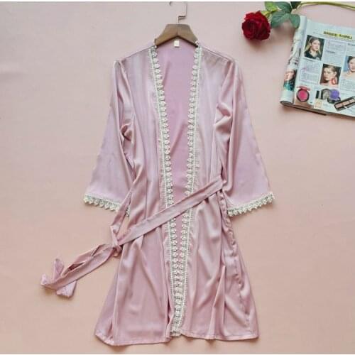 Summer Women Lace Rayon Kimono Robe Bath Gown Sexy V-Neck Bride Dressing Bathrobe Home Dress With Belt Nightgown Sleepshirt