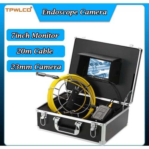 20m Waterproof 23mm Endoscope Camera Viewing Angle 120degree 7Inch High Resolution Screen Pipe Sewer Inspection Camera System