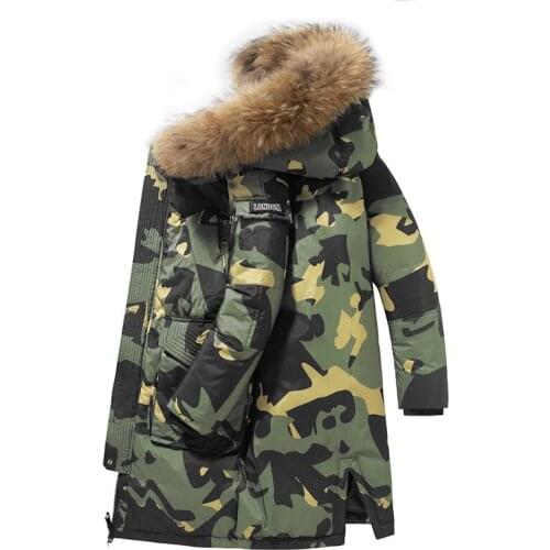 Camouflage 90% Down Jackets Men Winter Thick Warm Parkas Long Coats Casual Fur Collar White Duck Down Thermal Windbreaker Jacket