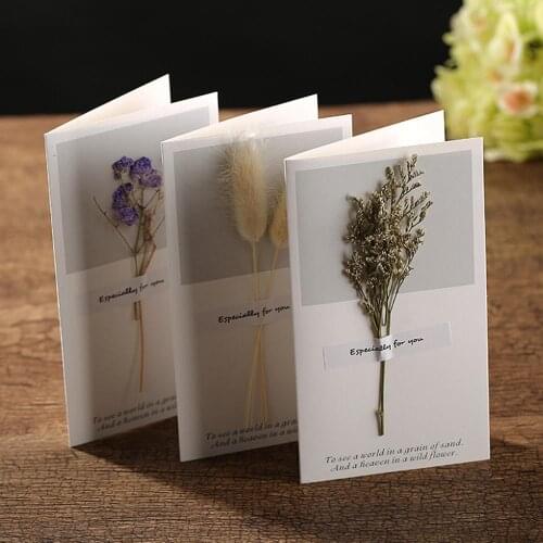 7 Colors Classic Type Card Creative Dried Flowers+Papercard Folding Greeting Christmas Birthday Party Wedding Invitations Supply