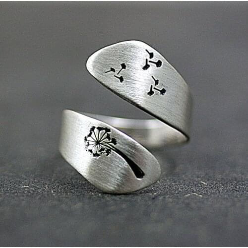 Fashion Dandelion Carved Rings For Women Engagement Wedding Party Jewelry Winding Silver Color Opening Adjustable Finger Rings