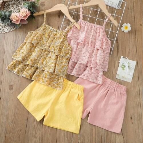Childrens Clothing Sets Summer 0-6T Floral Chiffon Shirts + Shorts Two Pieces Girls Suit Dropshipping