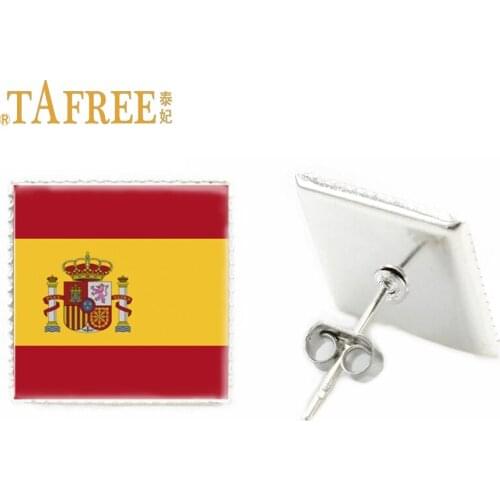 TAFREE flag square stud earrings Spain Switzerland Turkey flag earrings for women countryflag earings fashion jewelry FG87