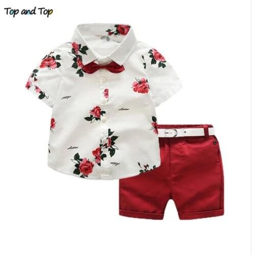 Summer Fashion Baby Boys Kids Gentleman Outfits Suit Tops Shirt + Shorts Pants Set Wedding Party Clothes 1-7T
