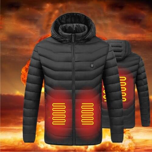 Men USB Heating Cotton Clothing Solid Color Hooded Heated Warm Outdoor Parkas Jacket Male Winter Smart Constant Temperature Coat