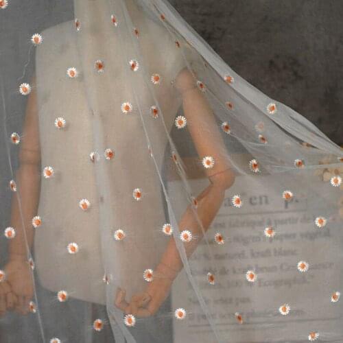 Soft Daisy Floral Embroidery Tulle Fabric Mesh Lace Fabric for Dress,Wedding,Black,White,Pink,Blue,Yellow,Purple,Red,by the Yard