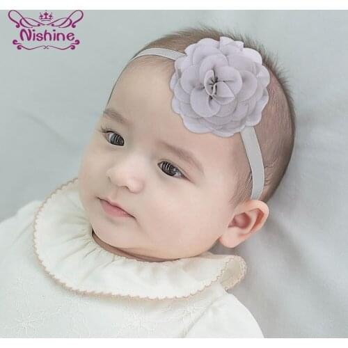 Nishine Infant Solid Color Handmade Chiffon Flowers Elastic Hairband Fashion Princess Headband Baby Headwear Photography Props