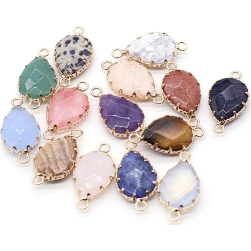 Natural Semi-precious Stone Pendant Double Hole Connector Crystal Drop Shape Lace Charms for Jewelry Making DIY Neklace Earrings